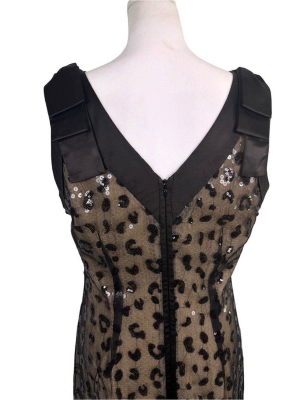 Jessica Simpson Size 10 Leopard Sequin Mesh Cocktail Sheath Dress Black Nude - Picture 5 of 12